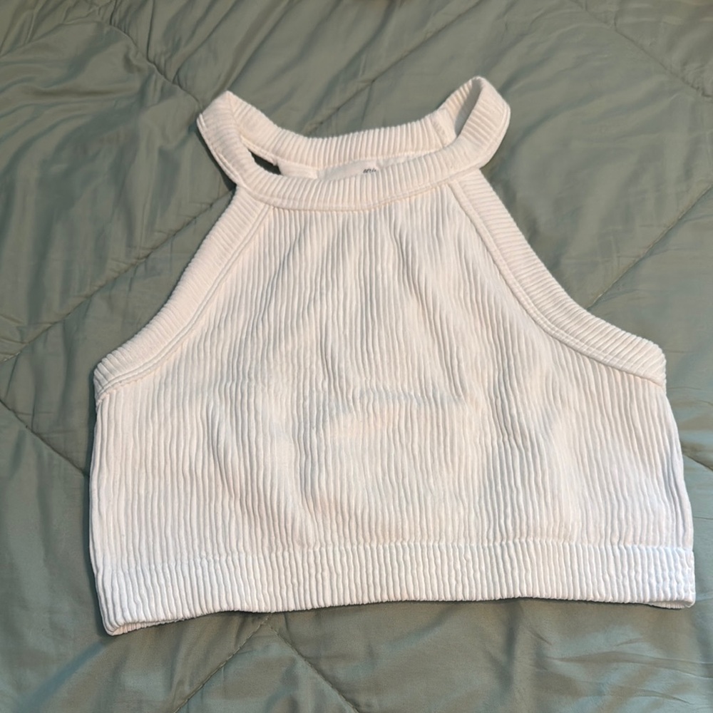 Aerie Cream Ribbed Crop Tank Top